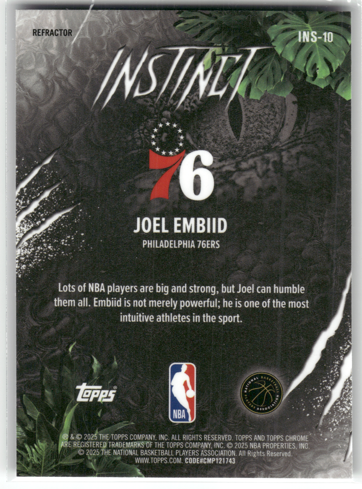 Basketball NBA Joel Embiid - 2024-25 Topps Chrome Instinct - Instinct Insert Refractor - Philadelphia 76ers #INS-10 Trading Card Original