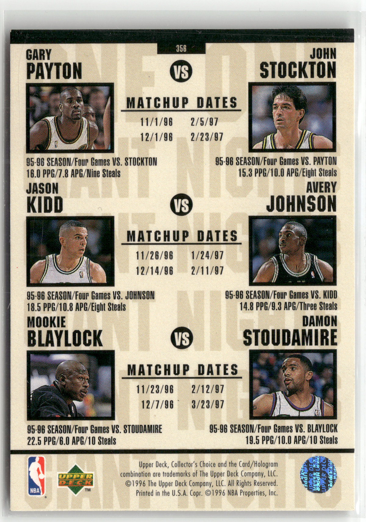 Basketball NBA Anfernee Hardaway - 1996-97 Upper Deck Collector's Choice One on One - Orlando Magic / Chicago Bulls #356 Trading Card Original