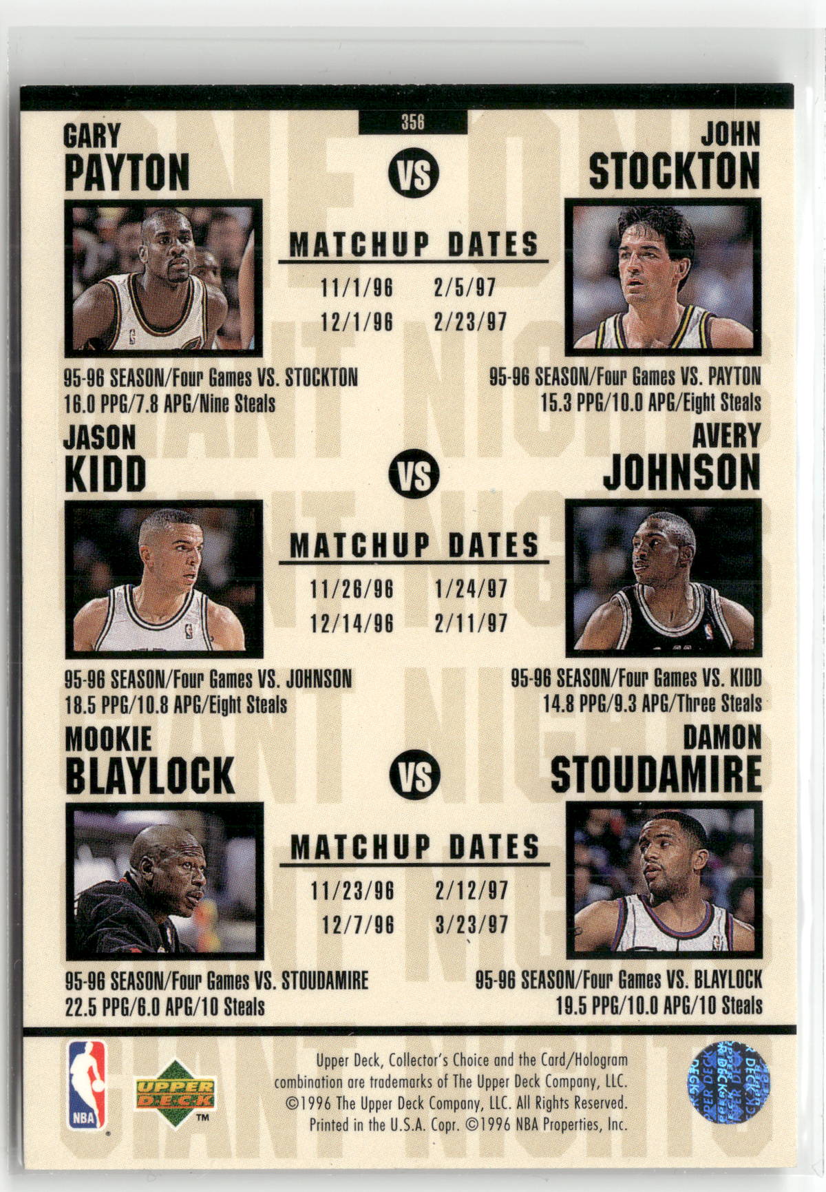 Basketball NBA Anfernee Hardaway vs Michael Jordan - 1996-97 Upper Deck Collector's Choice One on One - Orlando Magic vs Chicago Bulls #356 Trading Card Original