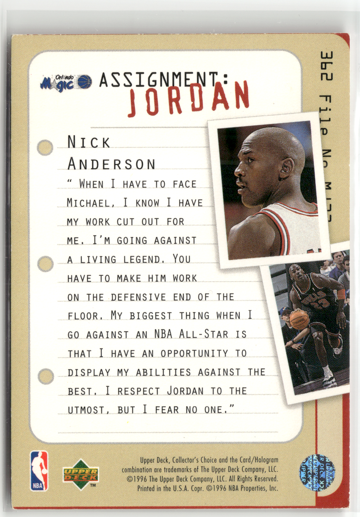 Basketball NBA Michael Jordan - 1996-97 Upper Deck Collector's Choice - Chicago Bulls / Orlando Magic #362 Trading Card Original