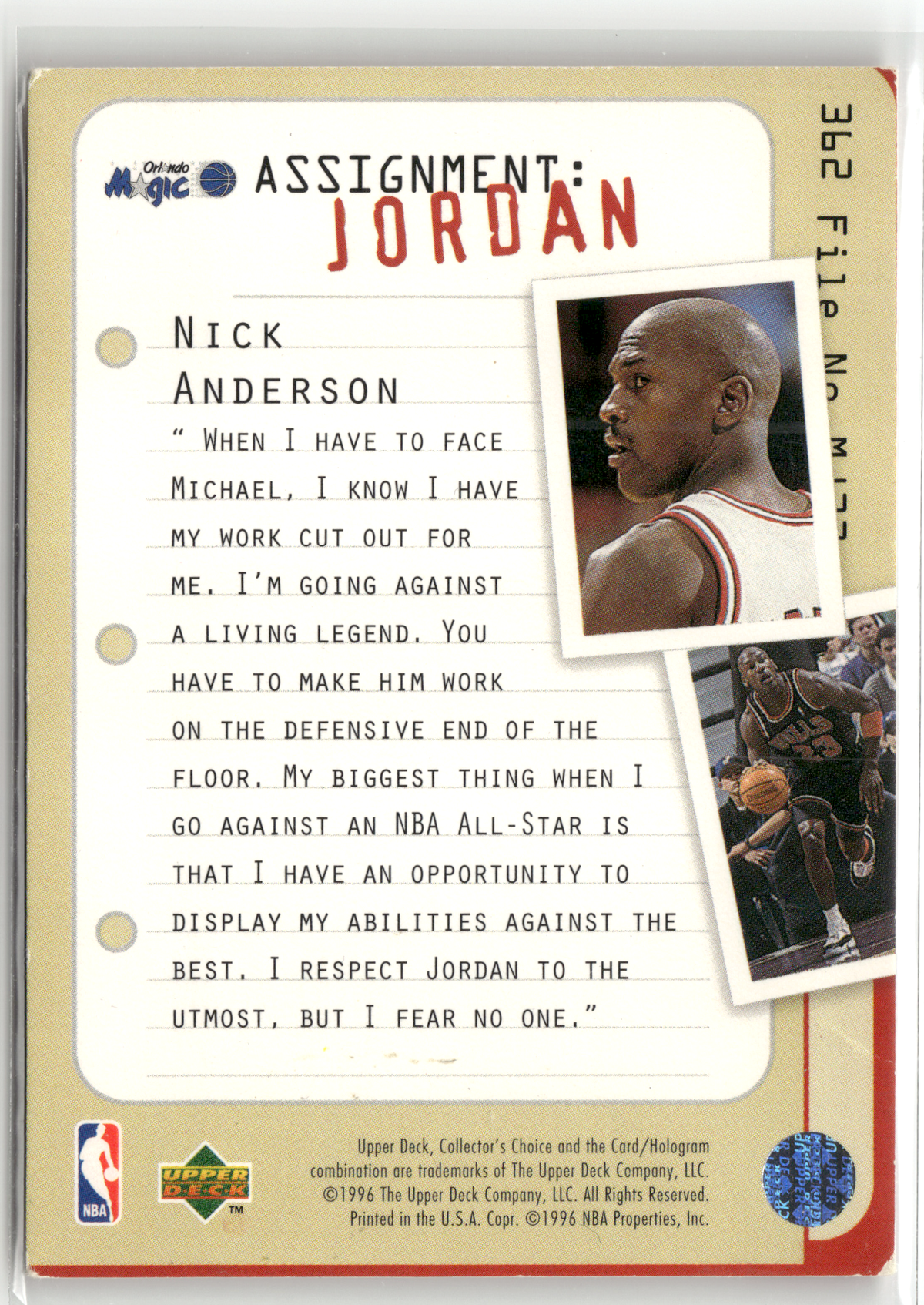 Basketball NBA Michael Jordan - 1996-97 Upper Deck Collector's Choice - Chicago Bulls #362 Trading Card Original