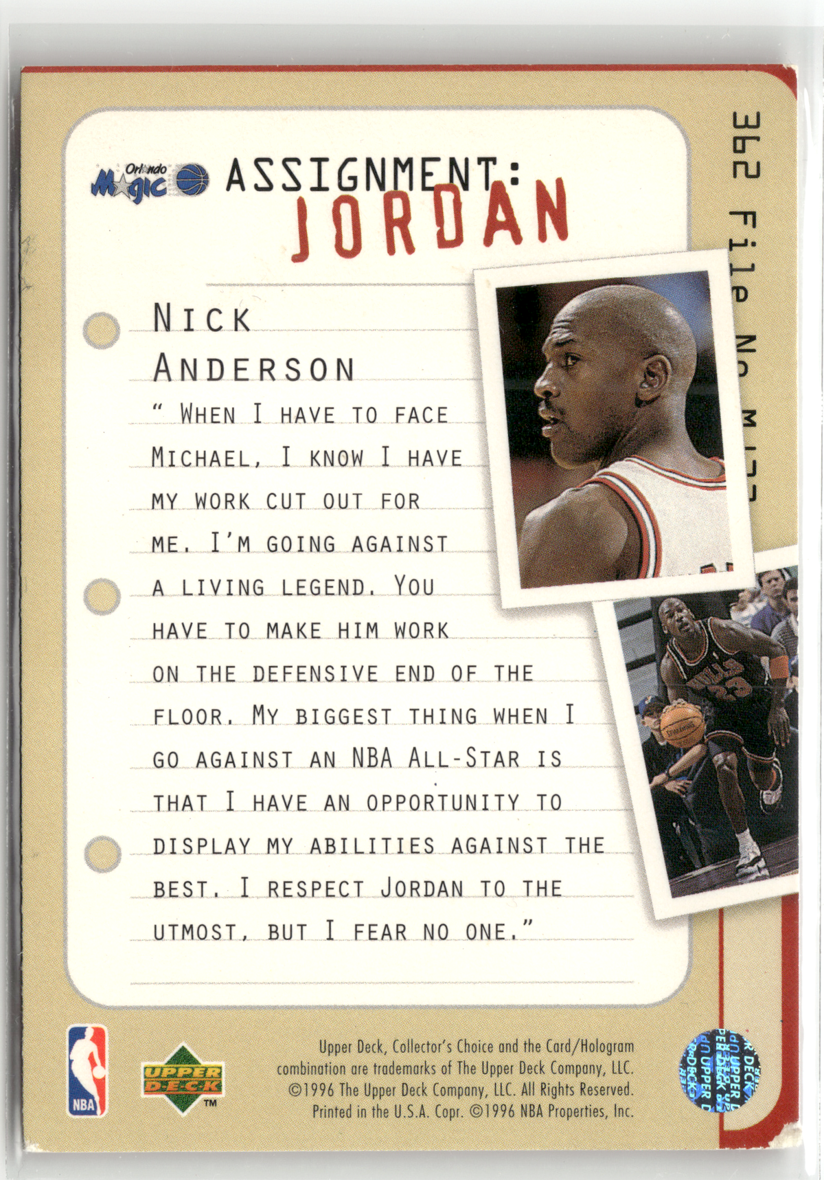 Basketball NBA Michael Jordan - 1996-97 Upper Deck Collector's Choice - Chicago Bulls / Orlando Magic #362 Trading Card Original