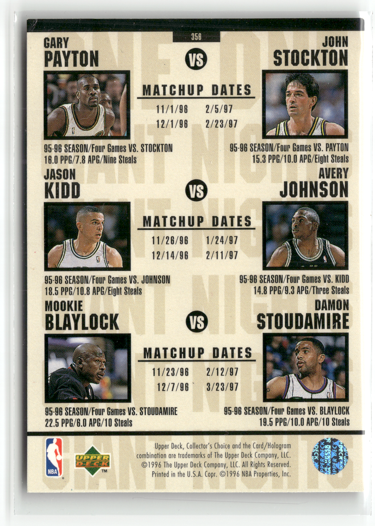 Basketball NBA Anfernee Hardaway - 1996-97 Upper Deck Collector's Choice One on One - Orlando Magic / Chicago Bulls #356 Trading Card Original