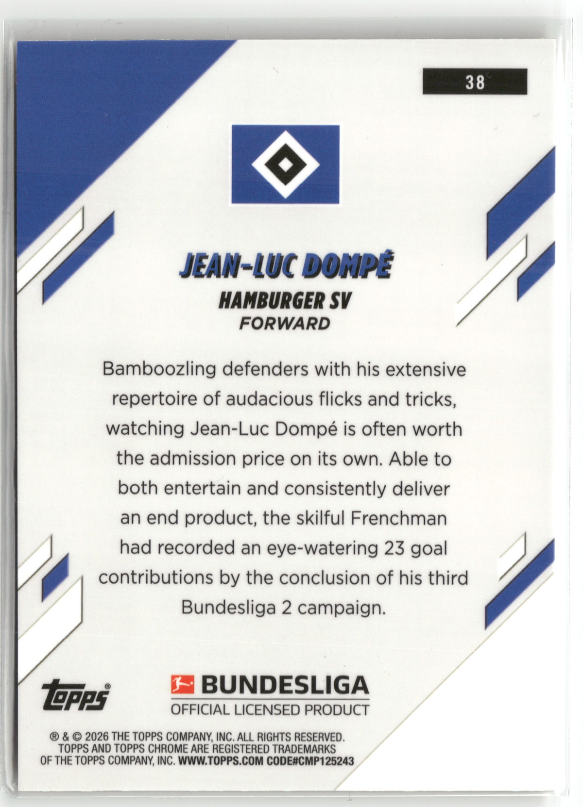 Fußball Jean-Luc Dompé - 2025-26 Topps Chrome Bundesliga - Gold Speckle /50 - Hamburger SV #38 Trading Card Original