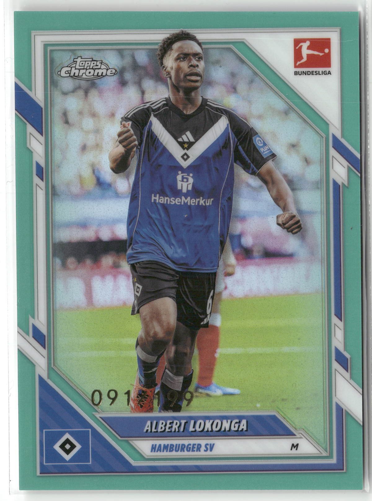 Fußball Albert Lokonga - 2025-26 Topps Chrome Bundesliga - True Aqua /199 - Hamburger SV #37 Trading Card Original