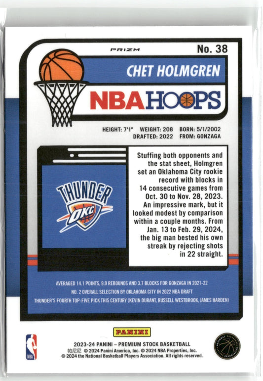 Chet Holmgren 2023-24 Hoops Premium Stock Seismic Prizm #38 Oklahoma City
