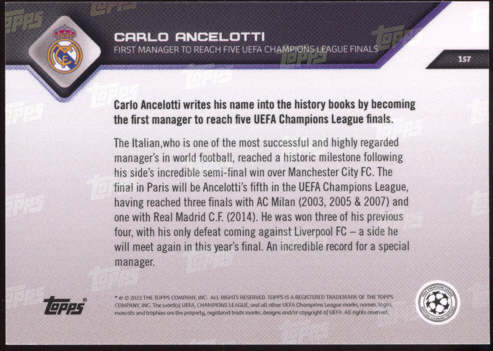 Topps Now UCL 21/22 - Card 157 - Carlo Ancelotti - Real Madrid