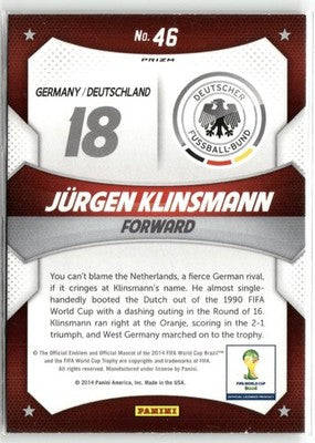 Fußball Jürgen Klinsmann 2014 Panini Prizm World Cup #46 Silver Prizm Germany Trading Card Original