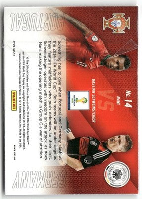 Fußball Nani / Bastian Schweinsteiger 2014 Panini Prizm World Cup #14 Red White & Blue Power Plaid Prizm Portugal / Germany Trading Card Original