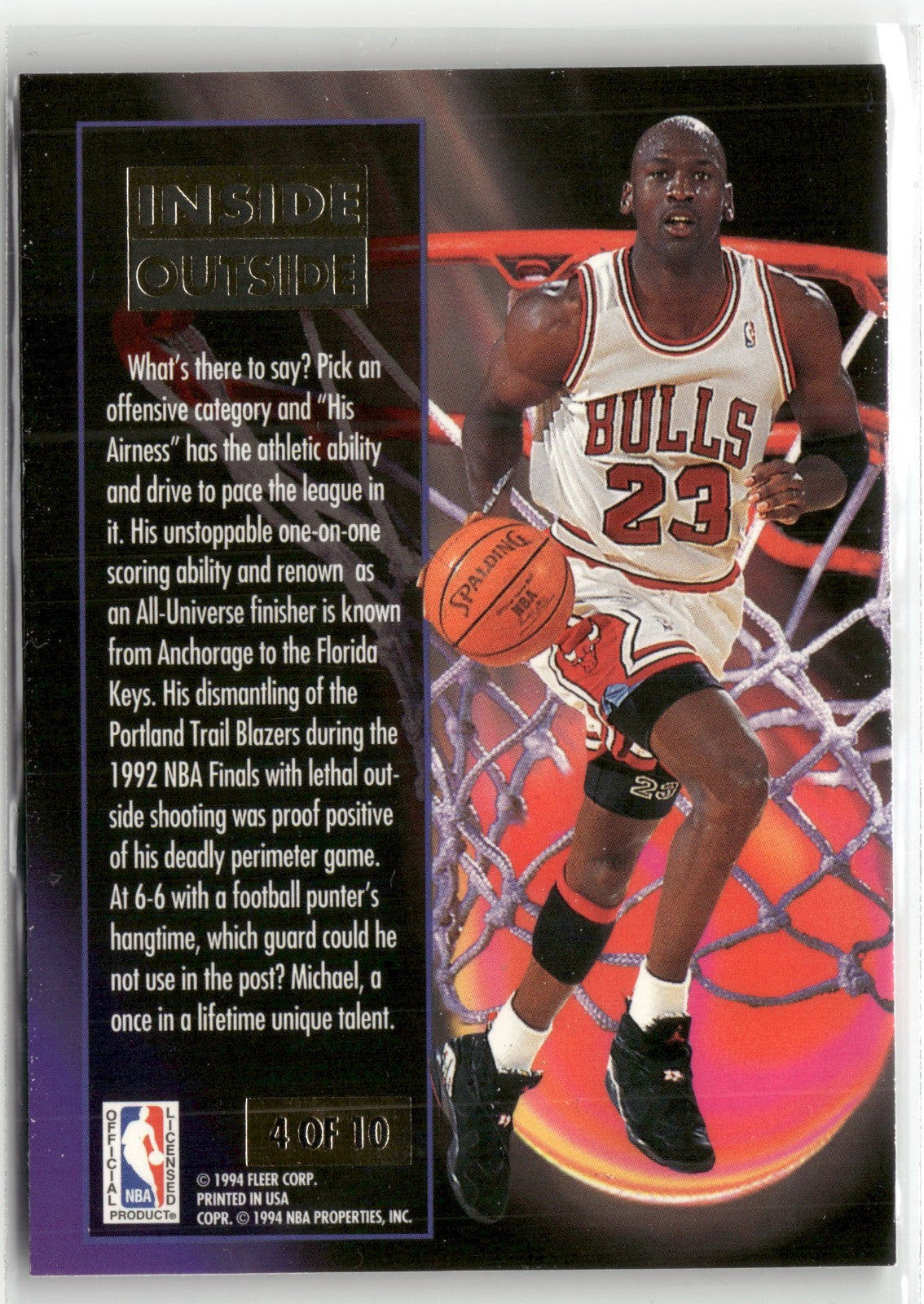 Michael Jordan 1993-1994 Fleer Ultra Inside Outside # 4 of 10
