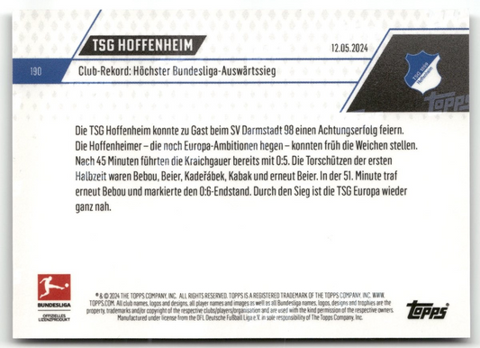 2024 Topps Now Bundesliga Black /10 #190 Hoffenheim