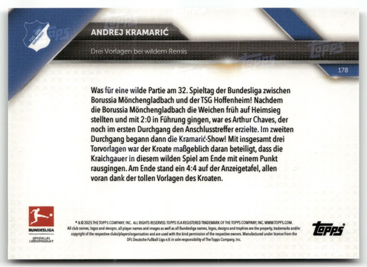 Fußball Andrej Kramarić Topps Now Bundesliga 2025 #178 Black /10 TSG 1899 Hoffenheim Trading Card Original