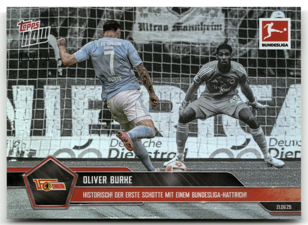 Fußball Oliver Burke Topps Now Bundesliga 2025 #D25 Black /10 1. FC Union Berlin Trading Card Original