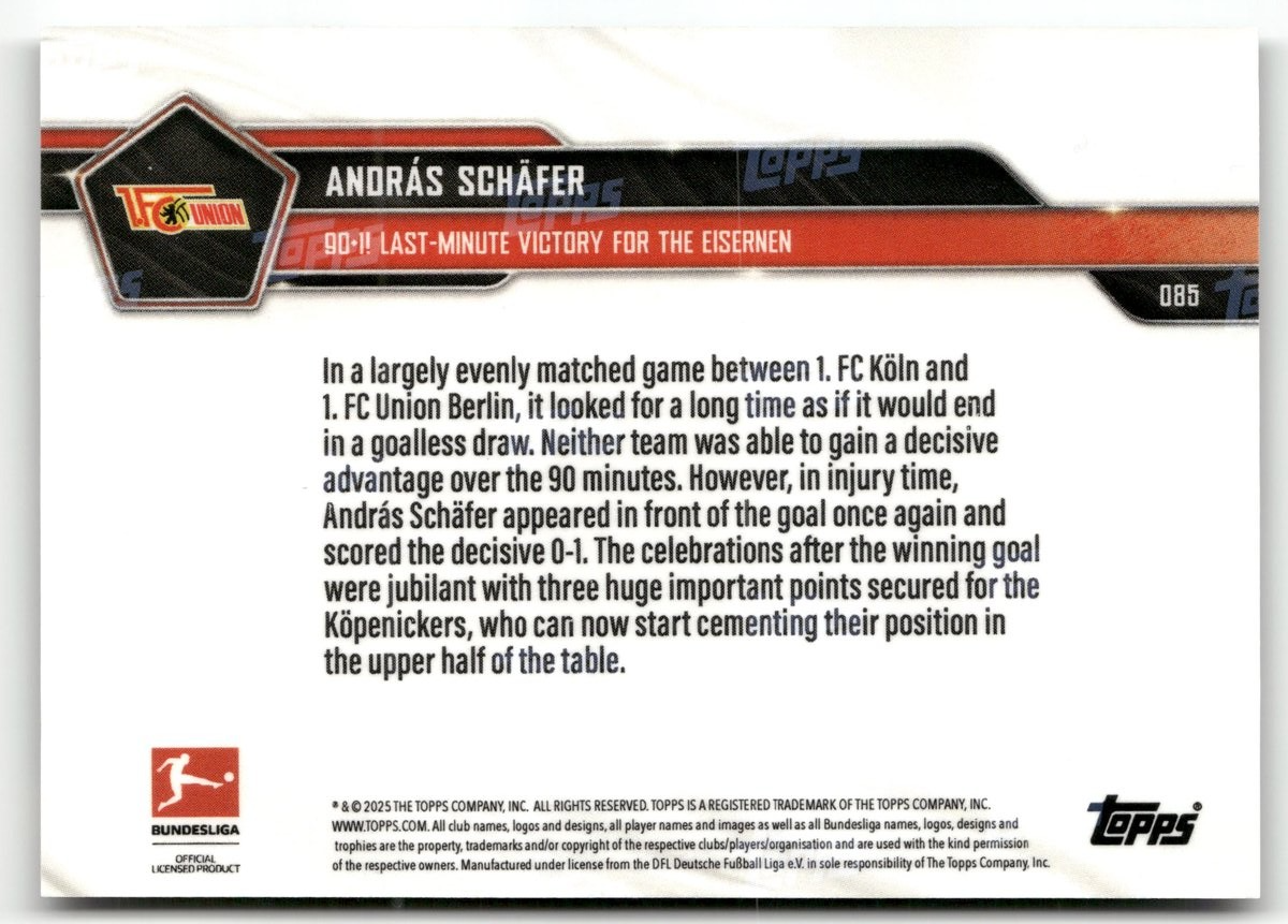 Fußball András Schäfer Topps Now Bundesliga 2025 #085 Black /10 1. FC Union Berlin Trading Card Original