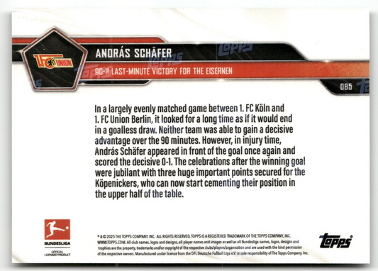 Fußball András Schäfer Topps Now Bundesliga 2025 #085 Black /10 1. FC Union Berlin Trading Card Original