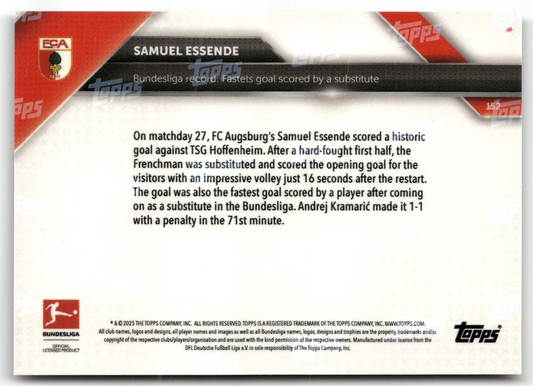 Fußball Samuel Essende Topps Now Bundesliga 2024-25 #152 Black /10 FC Augsburg Trading Card Original