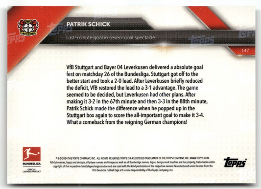 Fußball Patrik Schick Topps Now Bundesliga 2024-25 #147 Black /10 Bayer 04 Leverkusen Trading Card Original