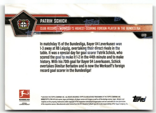 Fußball Patrik Schick Topps Now Bundesliga 2024-25 #088 Black /10 Bayer 04 Leverkusen Trading Card Original