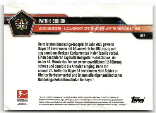 Fußball Patrik Schick Topps Now Bundesliga 2025 #088 Black /10 Bayer 04 Leverkusen Trading Card Original