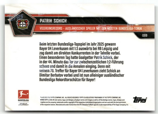 Fußball Patrik Schick Topps Now Bundesliga 2024-25 #088 Black /10 Bayer 04 Leverkusen Trading Card Original