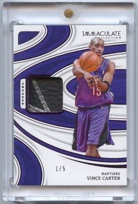 Basketball NBA Vince Carter 2023-24 Panini Immaculate Collection Basketball #SS-VCT Sneaker Swatch 1/5 First Off the Line Toronto Raptors Trading Card Original