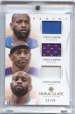 Basketball NBA Vince Carter 2012-13 Panini Immaculate Collection Basketball #14 Triple Game Worn Jersey 18/99 Mavericks / Raptors / Magic Trading Card Original