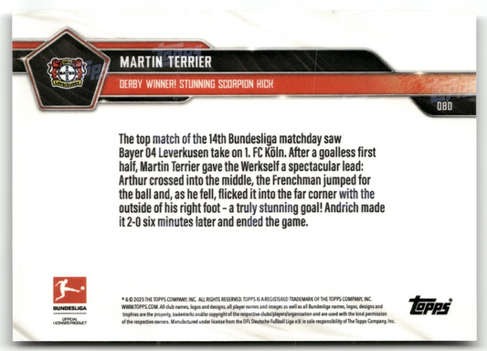 Fußball Martin Terrier Topps Now Bundesliga 2025 #080 Black /10 Bayer 04 Leverkusen Trading Card Original