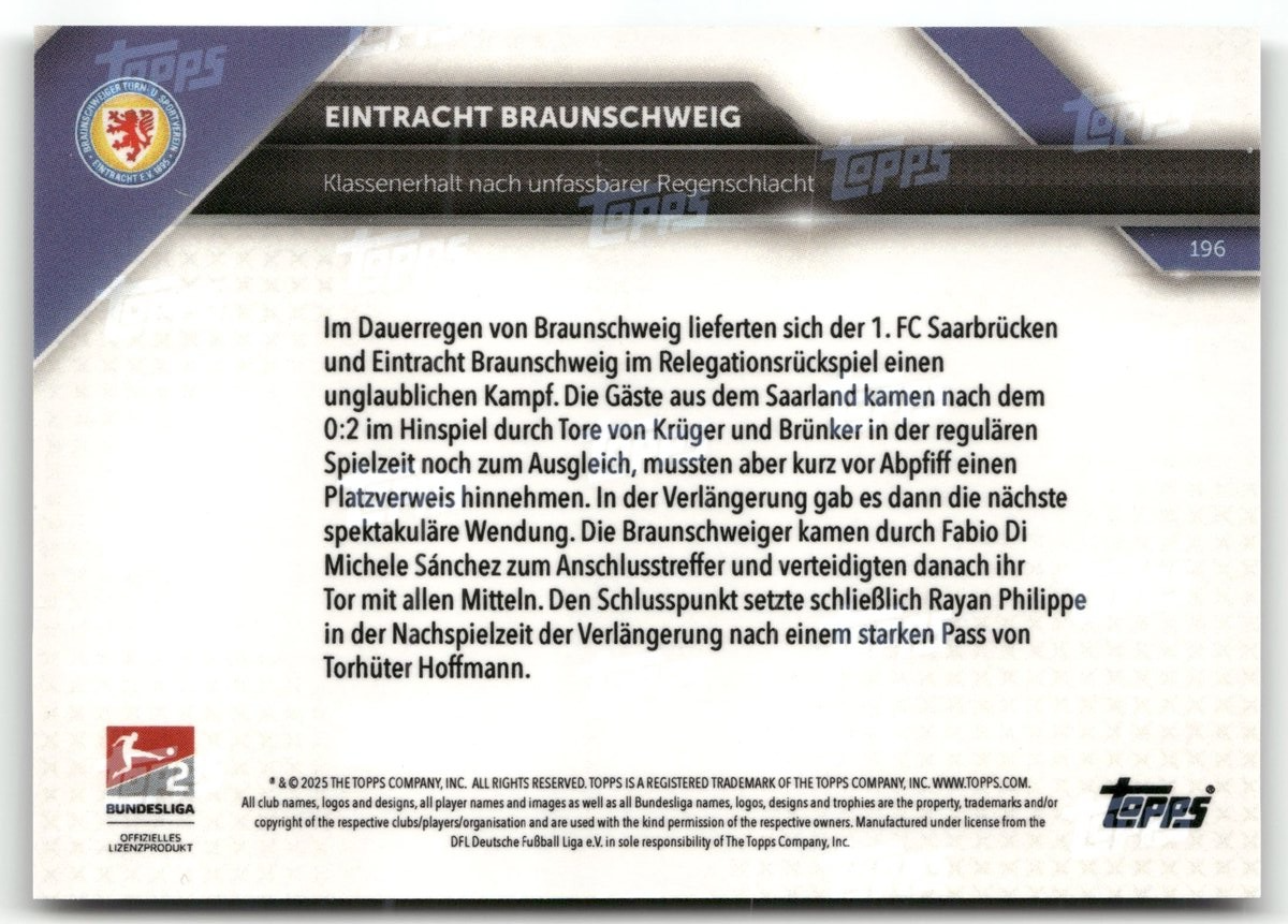 2025 Topps Now Bundesliga 2 Black /10 #196 Braunschweig