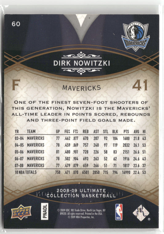 Basketball NBA Dirk Nowitzki 2008-09 Upper Deck Ultimate Collection Basketball #60 Dallas Mavericks Trading Card Original