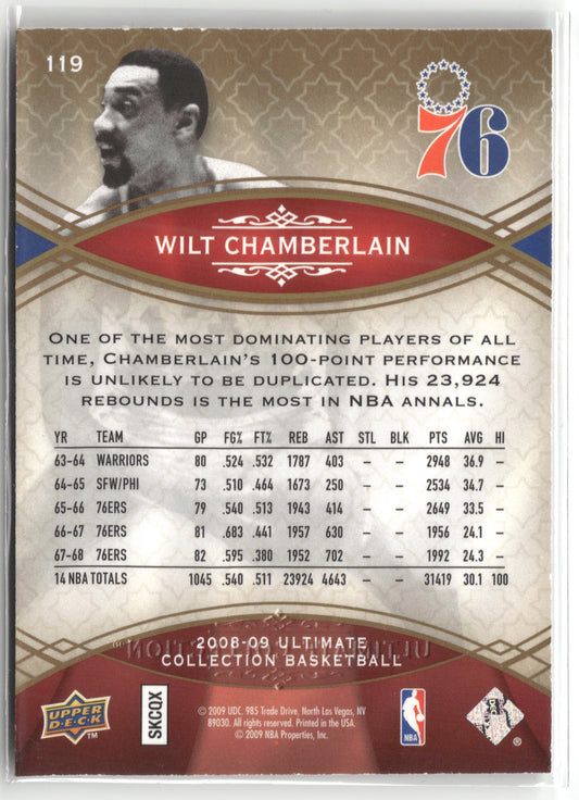 Basketball NBA Wilt Chamberlain 2008-09 Upper Deck Ultimate Collection Basketball #119 76ers Trading Card Original