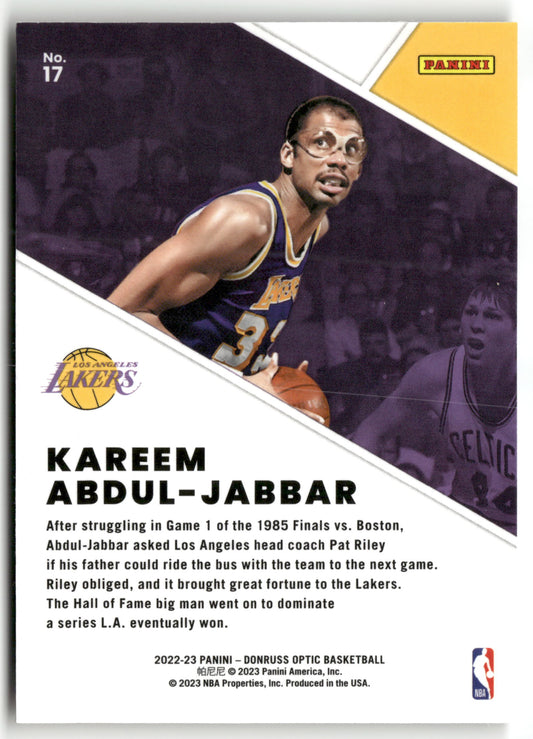 Basketball NBA Kareem Abdul-Jabbar 2022-23 Panini Donruss Optic Basketball #17 Winner Stays Los Angeles Lakers Trading Card Original