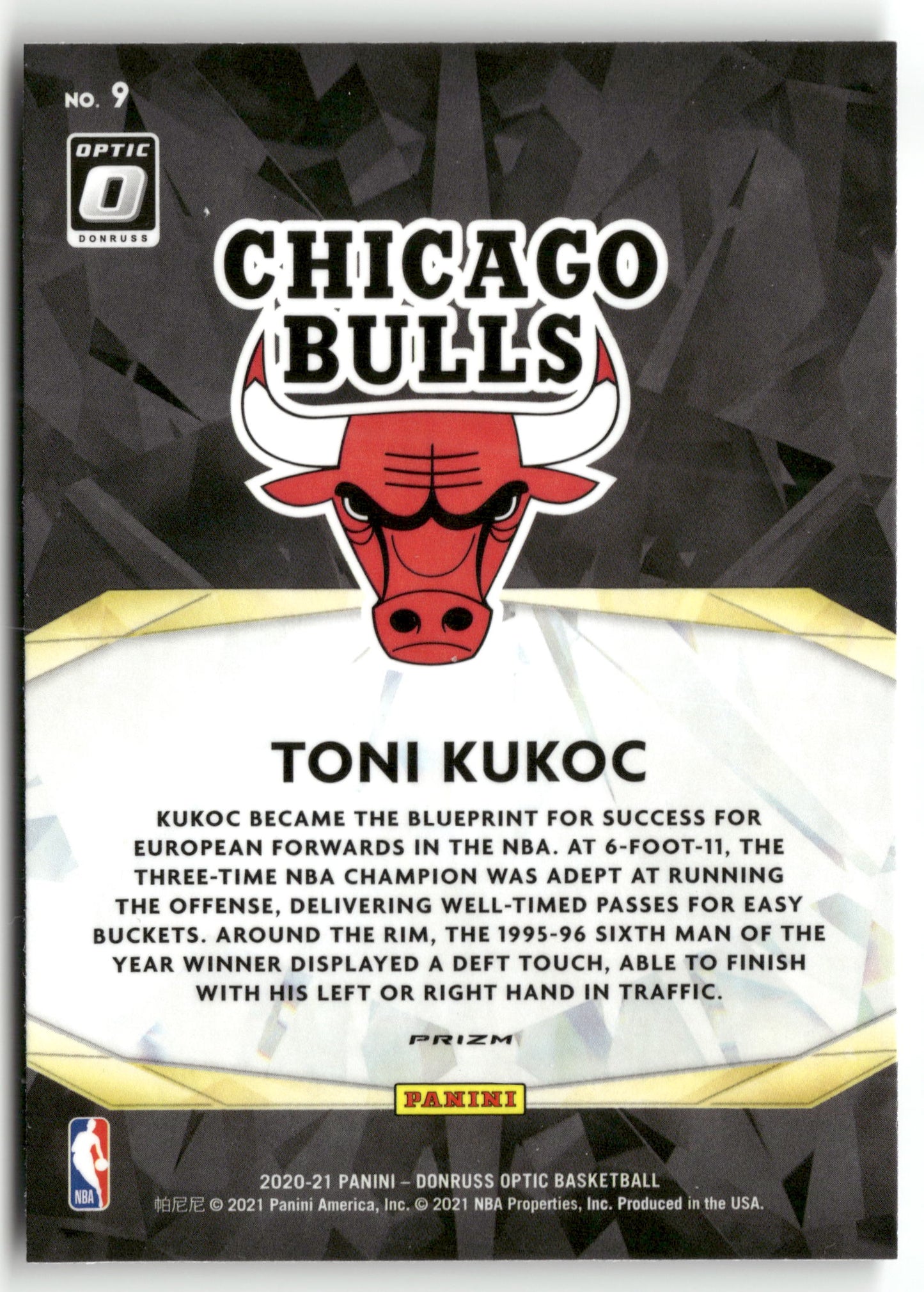 Basketball NBA Toni Kukoc 2020-21 Panini Donruss Optic Basketball #9 Winner Stays Chicago Bulls Trading Card Original