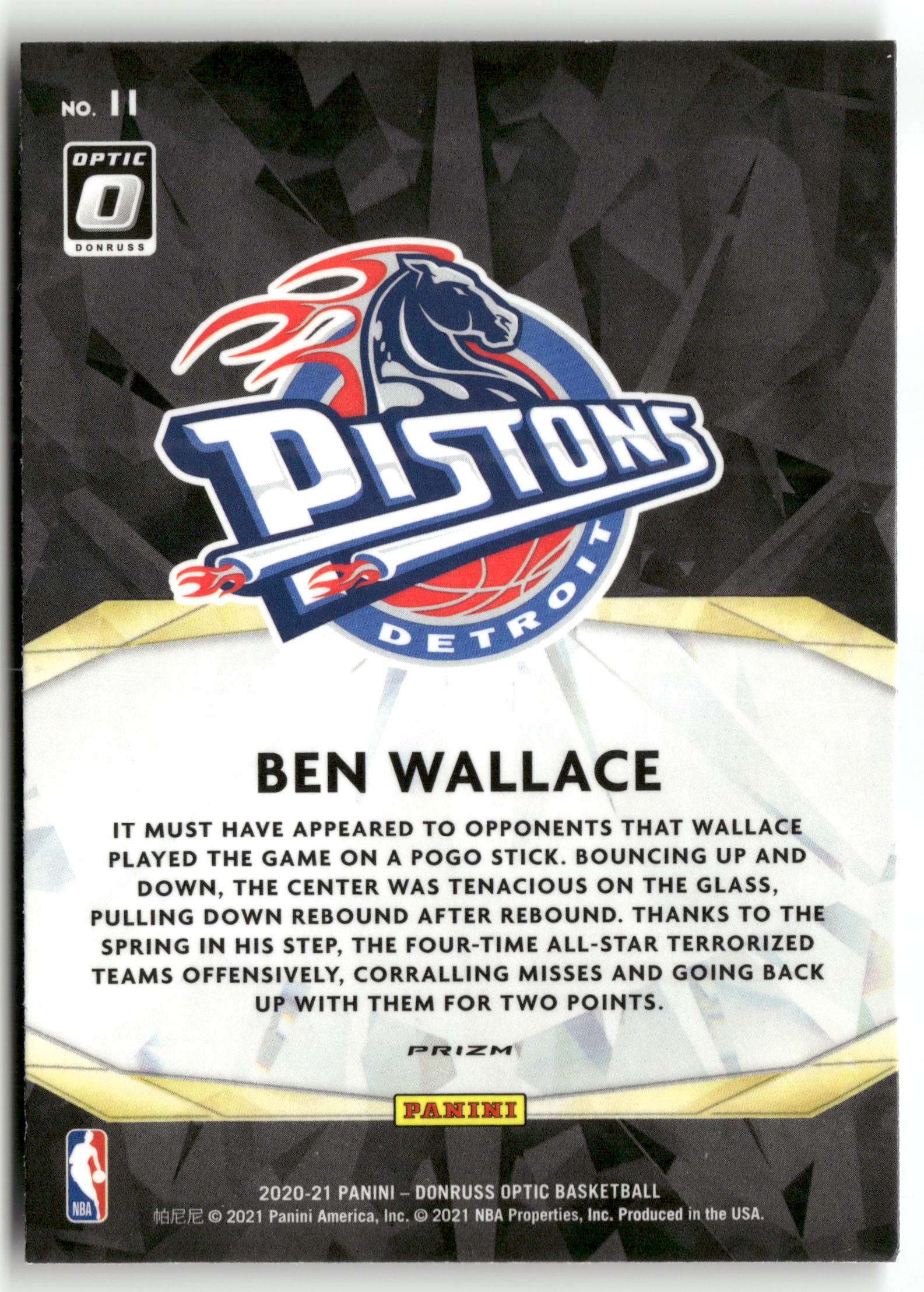 Basketball NBA Ben Wallace 2020-21 Panini Donruss Optic Basketball #11 Winner Stays Detroit Pistons Trading Card Original
