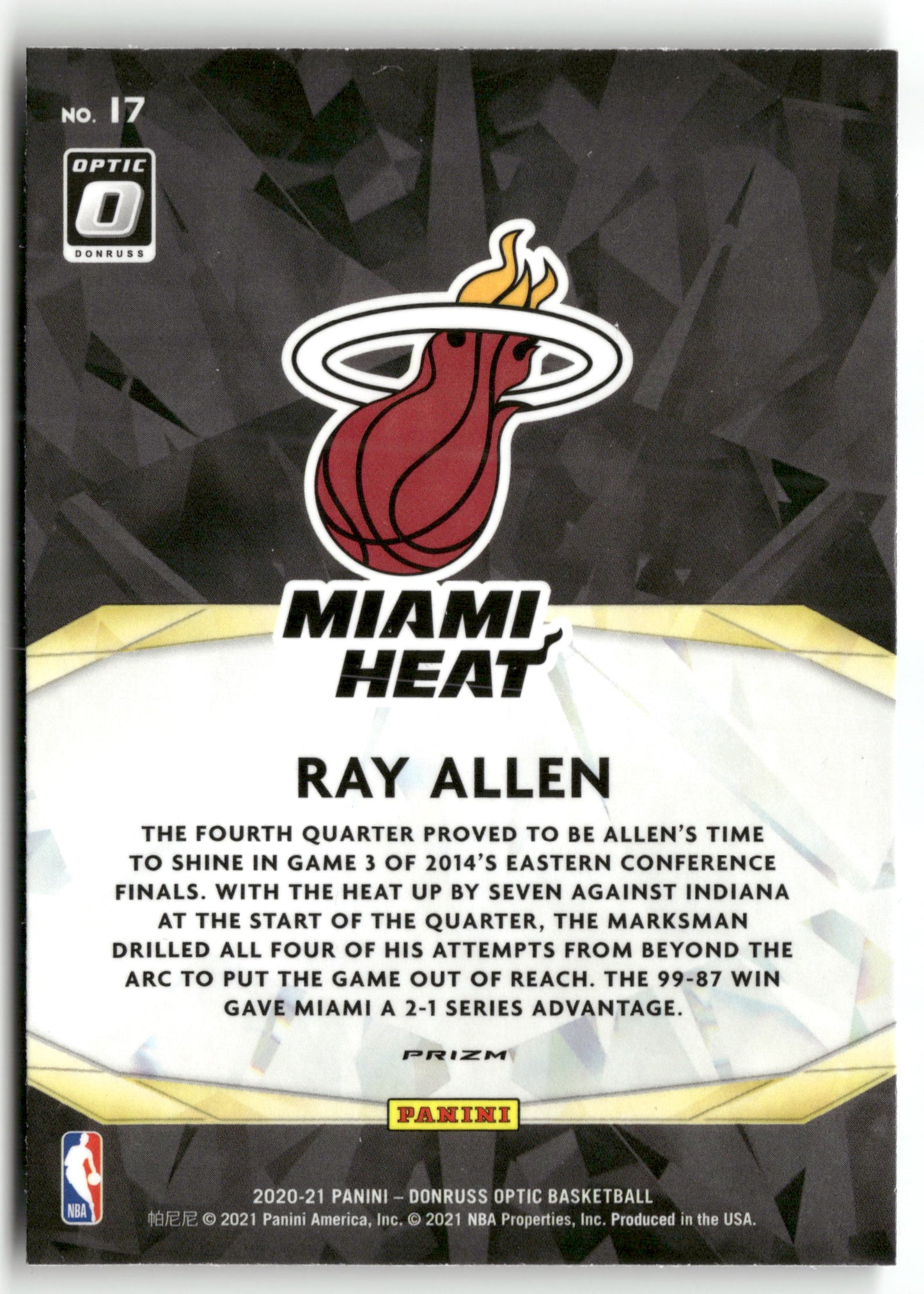 Basketball NBA Ray Allen 2020-21 Panini Donruss Optic Basketball #17 Winner Stays Miami Heat Trading Card Original