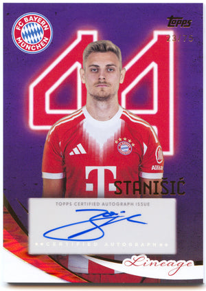 Fußball Josip Stanišić Topps Lineage 2025-26 FC Bayern München #AK-JS Purple /75 FC Bayern München Trading Card Original
