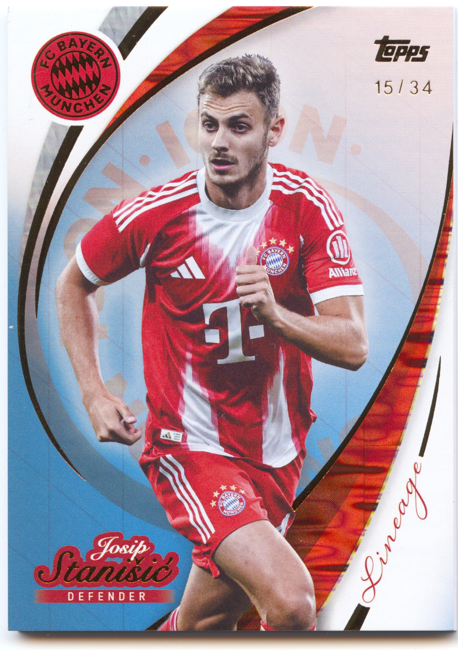 Fußball Josip Stanišić Topps Lineage 2025-26 FC Bayern München #10 Blue /34 FC Bayern München Trading Card Original