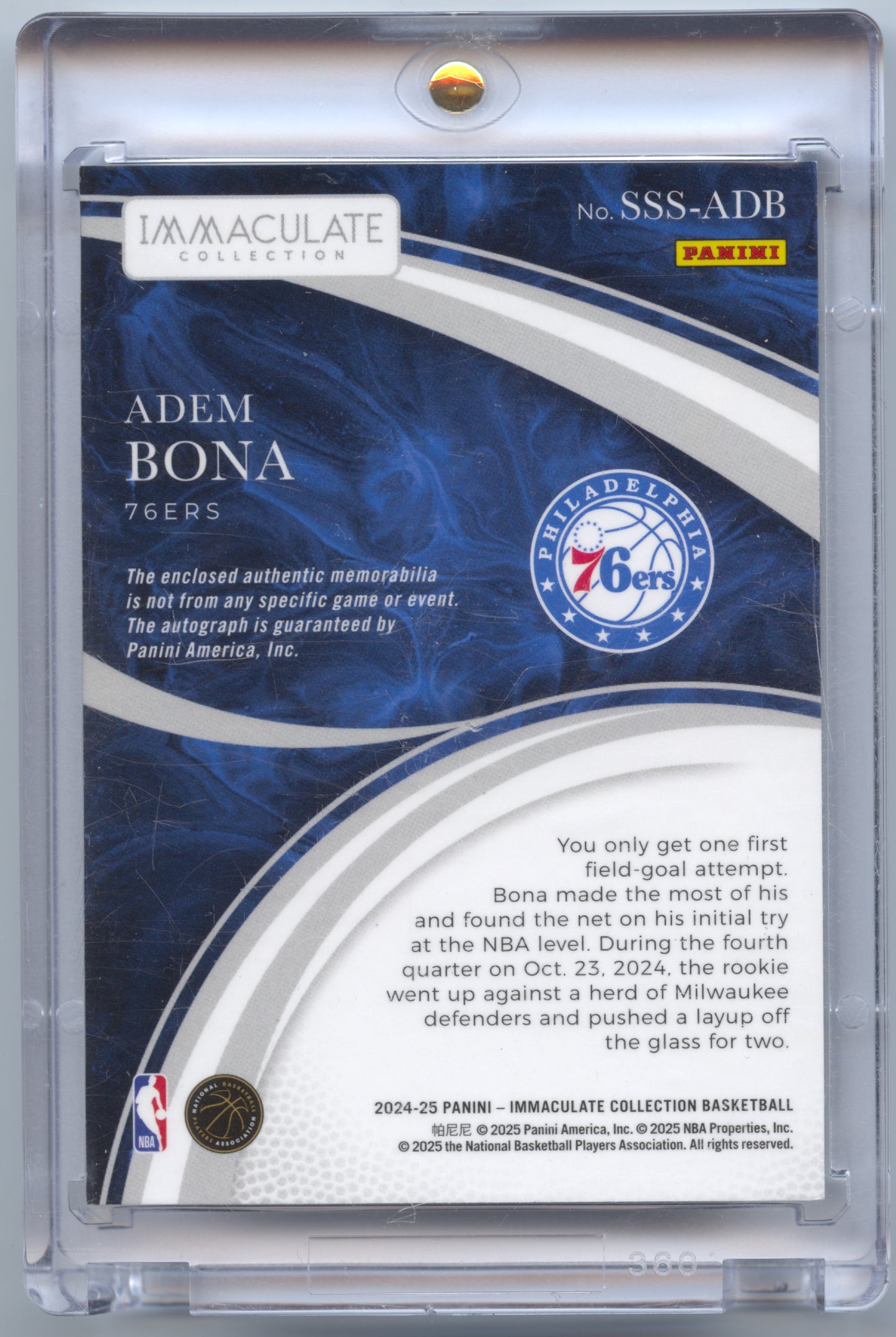 Basketball NBA Adem Bona 2024-25 Panini Immaculate Collection Basketball #SSS-ADB Sneaker Rookie Auto 17/49 Philadelphia 76ers Rookie Card RC Trading Card Original