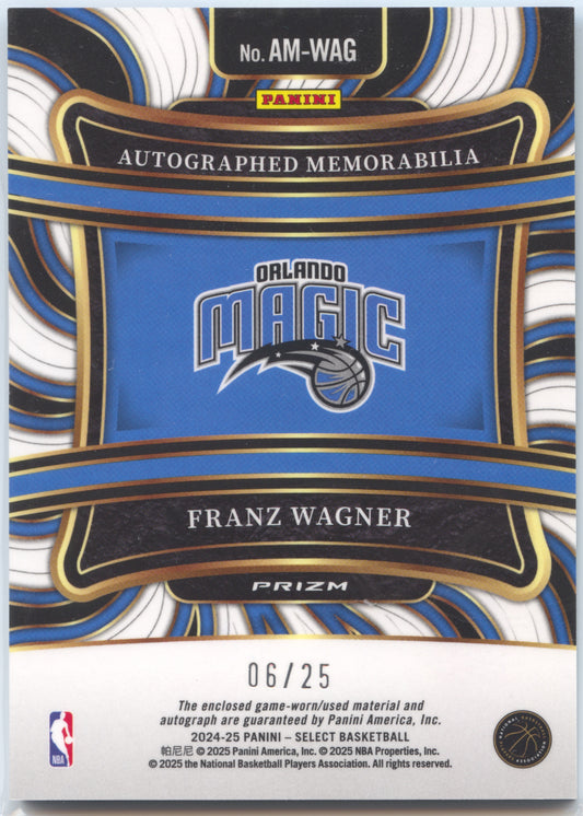 Basketball NBA Franz Wagner 2024-25 Panini Select Basketball #AM-WAG Tie-Dye Game Worn Jersey Auto 06/25 Orlando Magic Trading Card Original