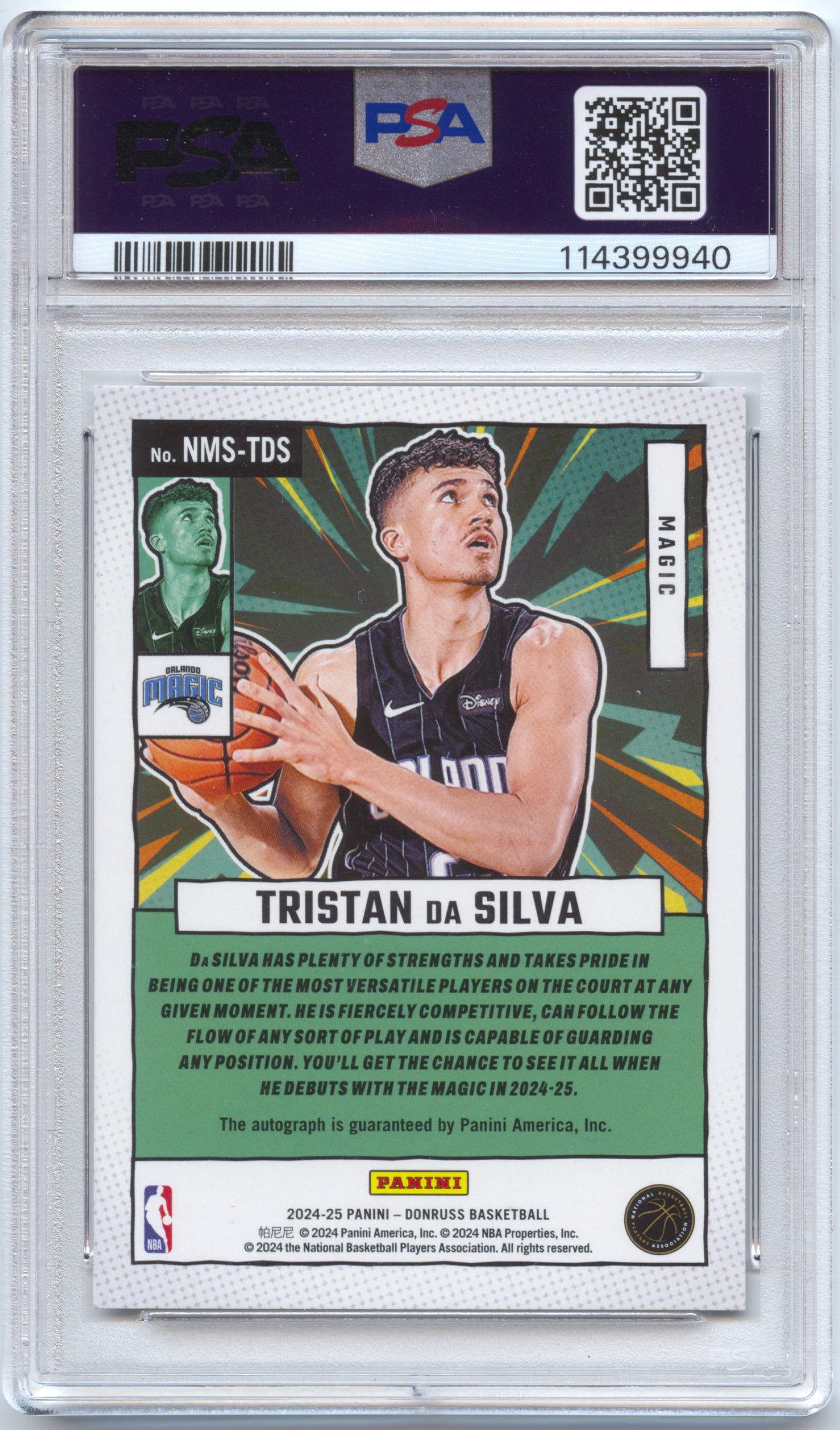 Basketball NBA Tristan da Silva 2024-25 Panini Donruss Basketball #NMS-TDS Net Marvels Silver Auto PSA 10 Orlando Magic Rookie Card RC Trading Card Original