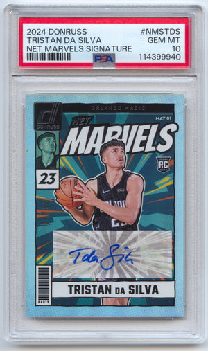 Basketball NBA Tristan da Silva 2024-25 Panini Donruss Basketball #NMS-TDS Net Marvels Silver Auto PSA 10 Orlando Magic Rookie Card RC Trading Card Original