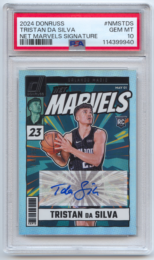 Basketball NBA Tristan da Silva 2024-25 Panini Donruss Basketball #NMS-TDS Net Marvels Silver Auto PSA 10 Orlando Magic Rookie Card RC Trading Card Original