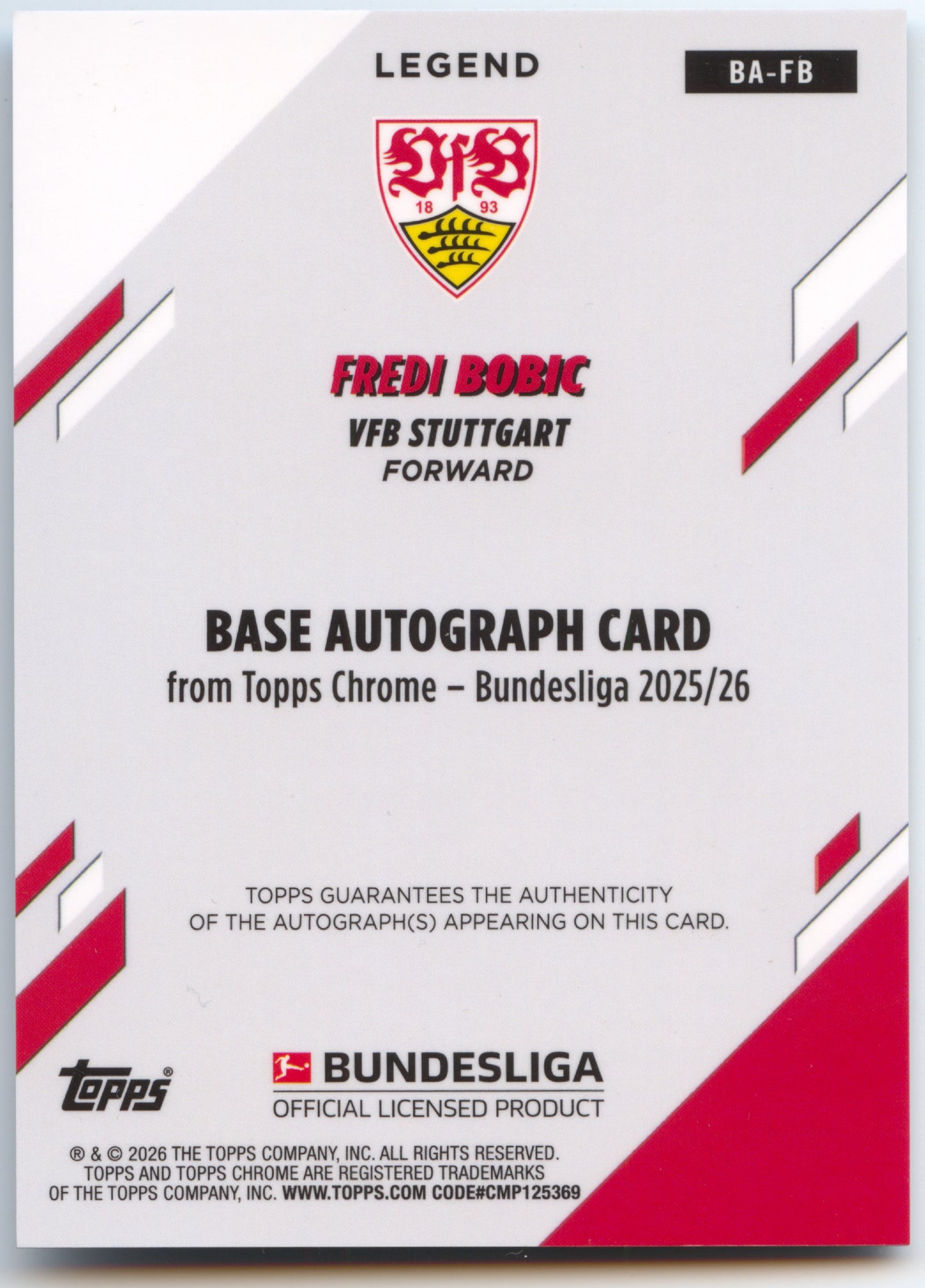 Fußball Fredi Bobic 2025-26 Topps Chrome Bundesliga #BA-FB Auto True Black 02/10 VFB Stuttgart Trading Card Original