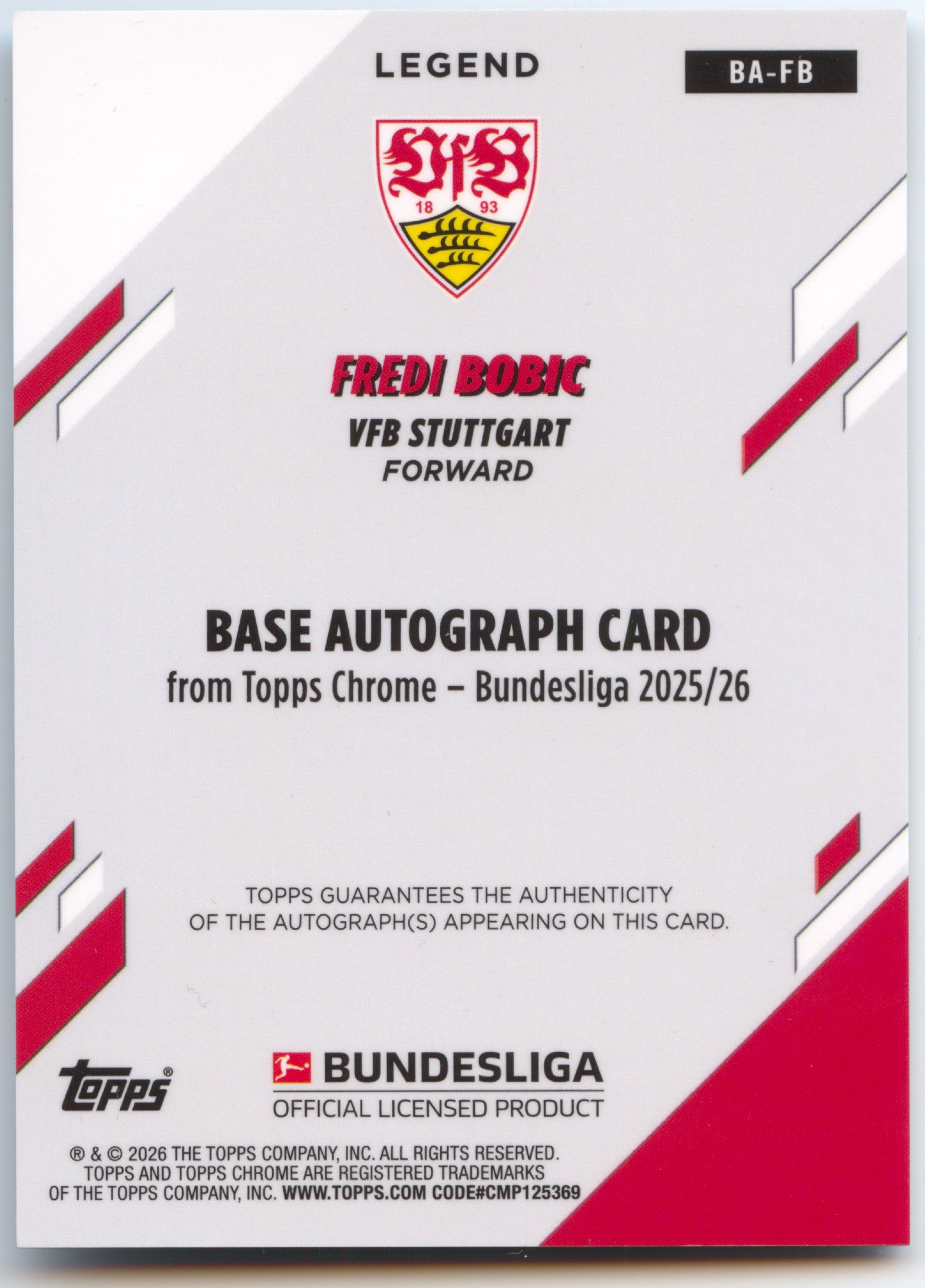 Fußball Fredi Bobic 2025-26 Topps Chrome Bundesliga #BA-FB Auto True Black 02/10 VFB Stuttgart Trading Card Original