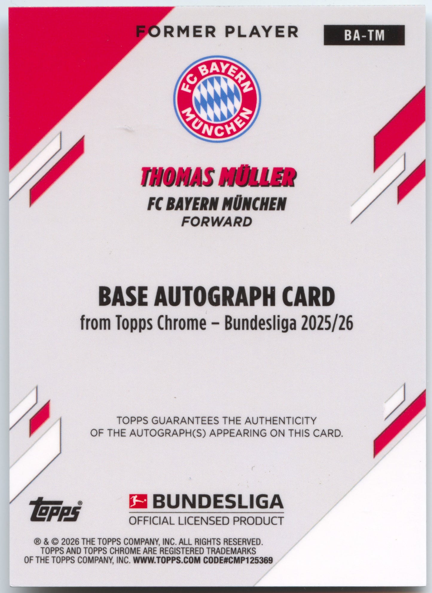 Fußball Thomas Müller 2025-26 Topps Chrome Bundesliga #BA-TM Auto Gold Wave 26/50 FC Bayern München Trading Card Original