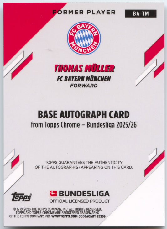 Fußball Thomas Müller 2025-26 Topps Chrome Bundesliga #BA-TM Auto Gold Wave 26/50 FC Bayern München Trading Card Original