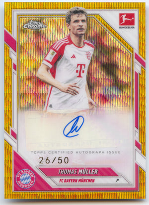 Fußball Thomas Müller 2025-26 Topps Chrome Bundesliga #BA-TM Auto Gold Wave 26/50 FC Bayern München Trading Card Original