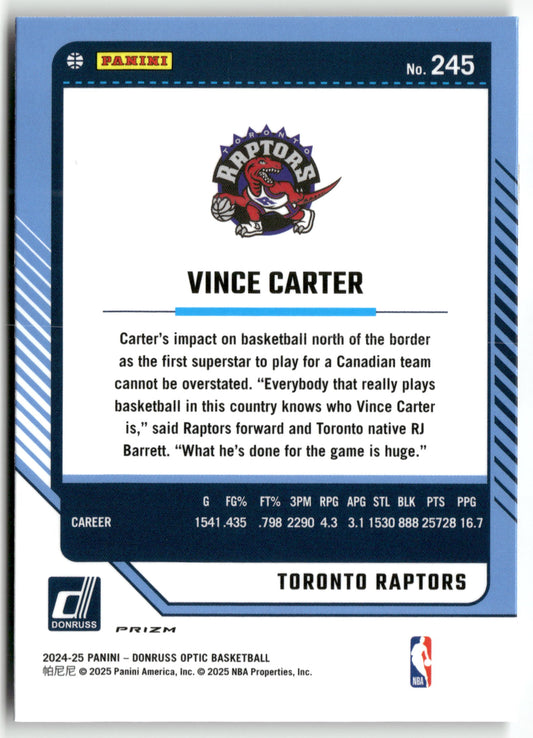Basketball NBA Vince Carter 2024-25 Panini Donruss Optic Basketball #245 Purple Shimmer Toronto Raptors Trading Card Original