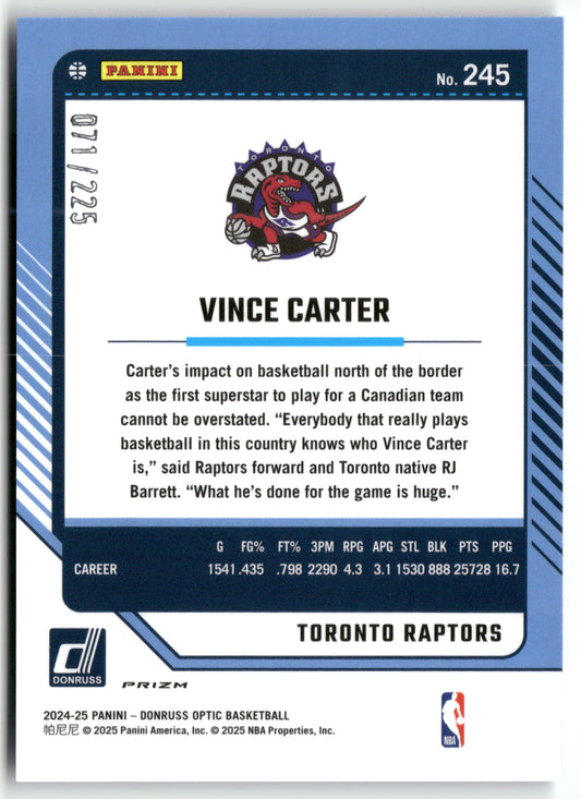 Basketball NBA Vince Carter 2024-25 Panini Donruss Optic Basketball #245 Blue /225 Toronto Raptors Trading Card Original