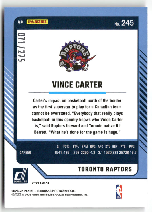 Basketball NBA Vince Carter 2024-25 Panini Donruss Optic Basketball #245 Pink Glitter /275 Toronto Raptors Trading Card Original