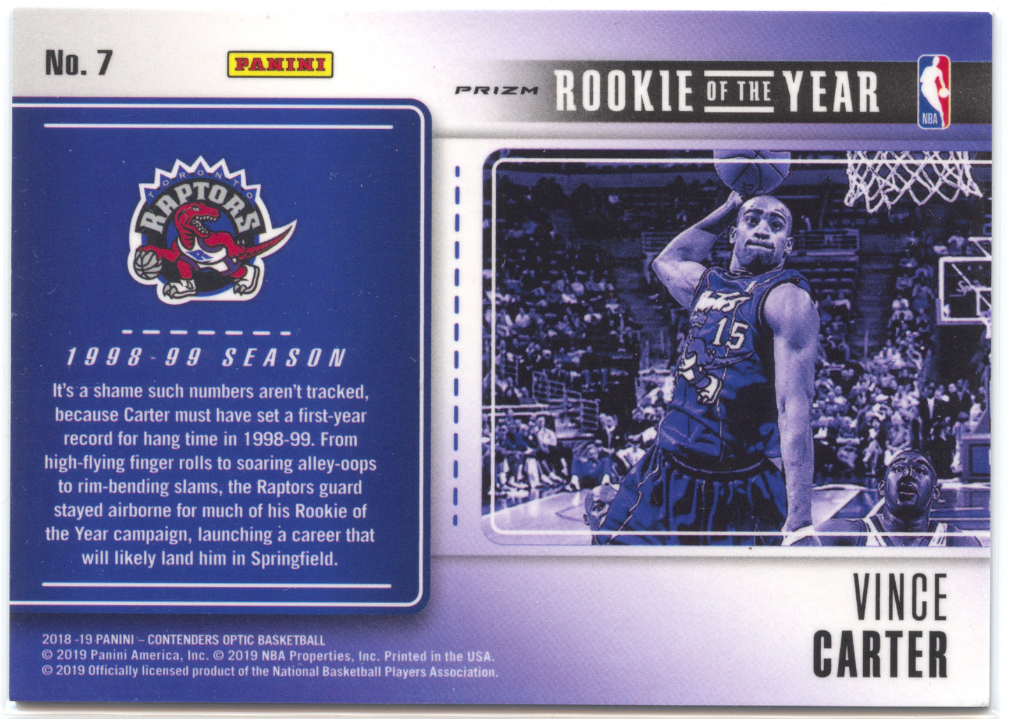 Basketball NBA Vince Carter 2018-19 Panini Contenders Optic Basketball #7 Red Cracked Ice Toronto Raptors Trading Card Original